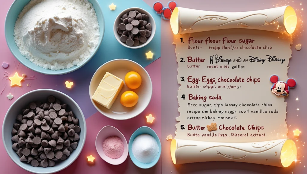 Ingredients for Disney chocolate chip cookie recipe.